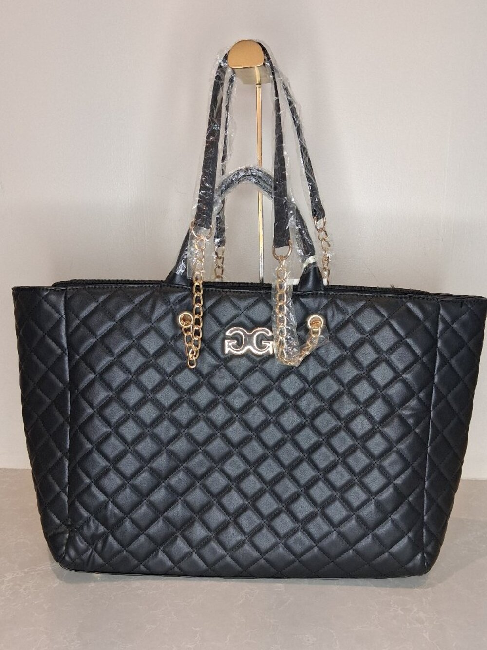 Black Quilted Large Tote Bag
